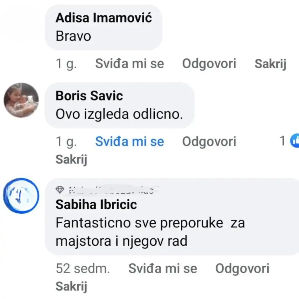 Tri komentara sa preporukama i oduševljenjem sa facebook stranice Keramičarske usluge DAV